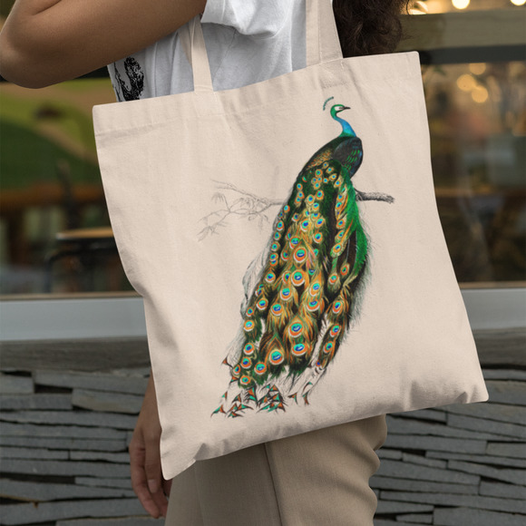 Handbags - Vintage Peacock Natural Canvas Tote Bag